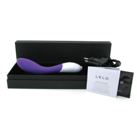 Purple Lelo Mona 2 silicone g-spot vibrator in box with contents