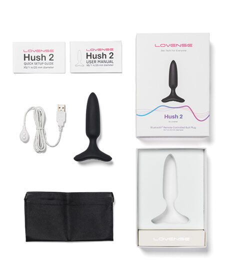 Lovense Hush 2 1" Black Vibrating Butt Plug box contents