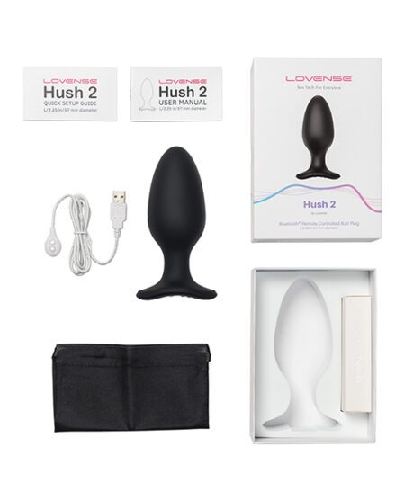 Lovense Hush 2 2.25" Black Vibrating Butt Plug box contents