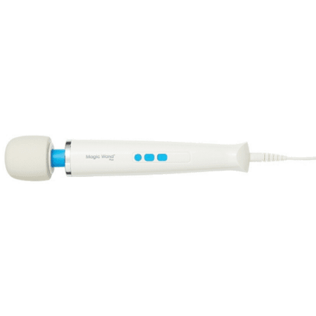 Authentic Magic Wand Plus wand vibrator with silicone head and cord shown