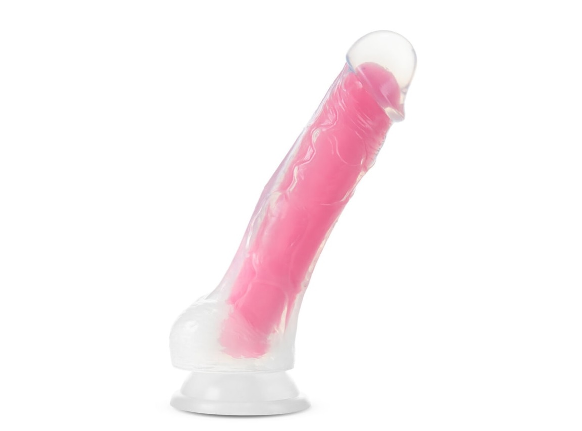 Neo Elite 7.5″ Dual Density Cock with Balls – Glow In The Dark Pink