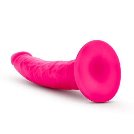 Neon Pink 7.5" Neo Elite dildo back view laying down