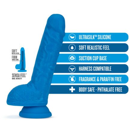 Neon Blue 8" Neo Elite dildo features