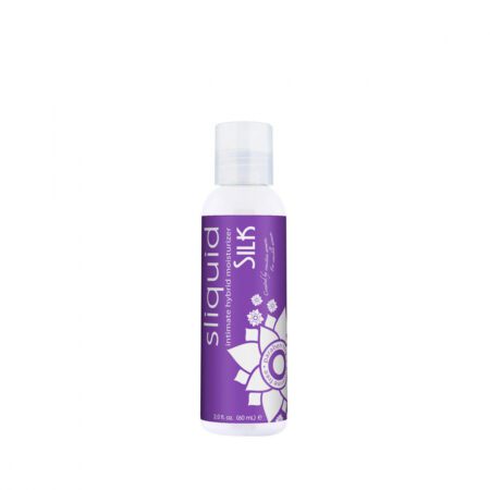 Sliquid Silk LubeÂ 2oz bottle with a purple label