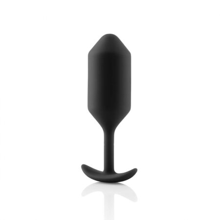 The B-vibe large sized black Snug Plug by itself on a white background