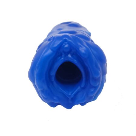 The front opening of a Strange Bedfellas Platinum Silicone Masturbator in BlueÂ 