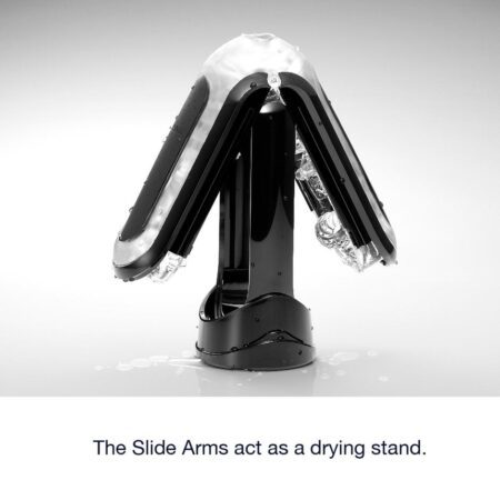 A black Tenga Flip Zero masturbator opened up to show how it dries on its included drying stand