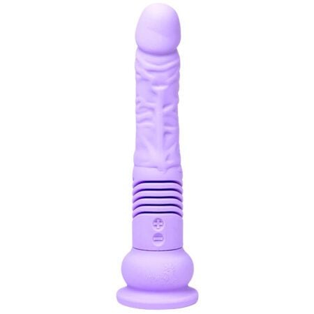 The Thruster Mini XL thrusting dildo in lilac facing forward