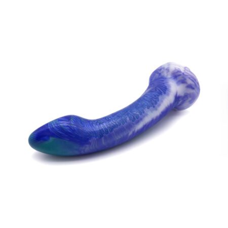 Uberrime Astra Medium sized silicone dildo in Snapdragon on it's side