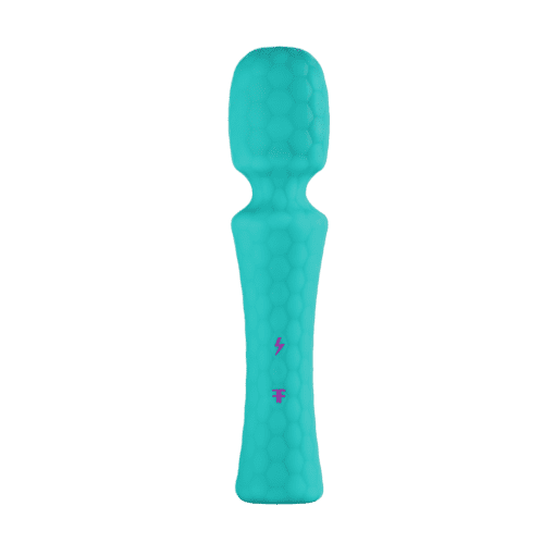 Turquoise FemmeFunn Ultra Wand vibrator by itself