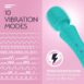 Turquoise colored FemmeFunn Ultra Wand vibrator feature gude showing 10 different vibration modes