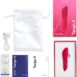 Cherry red colored We-Vibe Tango X bullet vibrator and all the contents of the box including charging cable, instruction manual, lube and storage bag