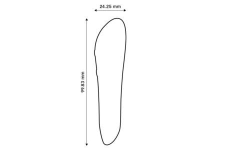 Line drawing of the We-Vibe Tango X showing the dimensions of length, width and height
