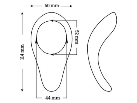 Line drawing of a We-Vibe Verge cock ring vibrator's dimensions showing its length, width and height