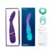 Purple We-Vibe Wand app controlled and bluetooth vibrator in its box  showing the penis stroker attachment,  flutter attachment, charging cable and instruction manual