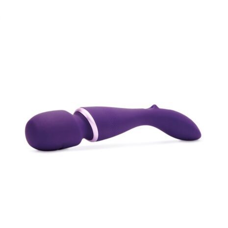 Purple We-Vibe Wand app controlled and bluetooth vibrator laying sideways on a white background