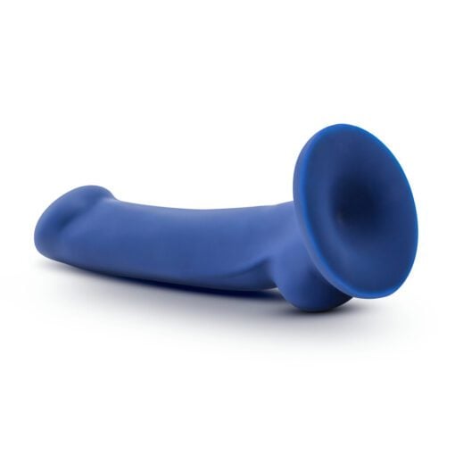 Avant D10 Ergo Mini IndigoÂ platinum siliconeÂ dildo with the suction cup showing