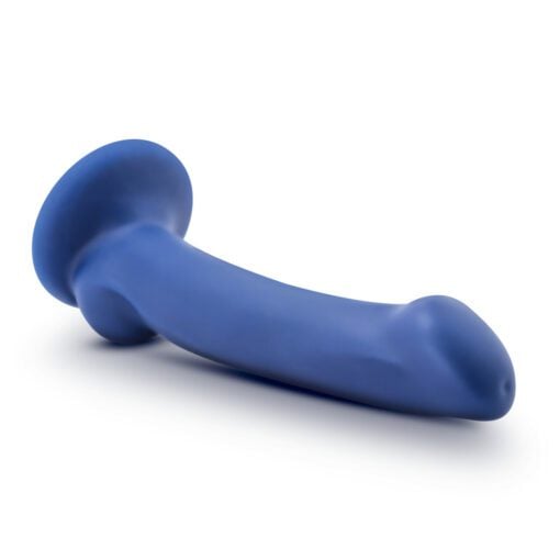 Avant D10 Ergo Mini IndigoÂ platinum siliconeÂ dildo on its side