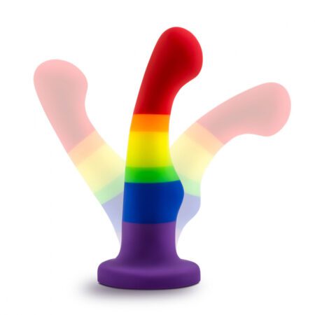 LGBT pride flag colored Avant P1 Pride Freedom platinum silicone gspot and prostate dildo with flexible but firm shaft