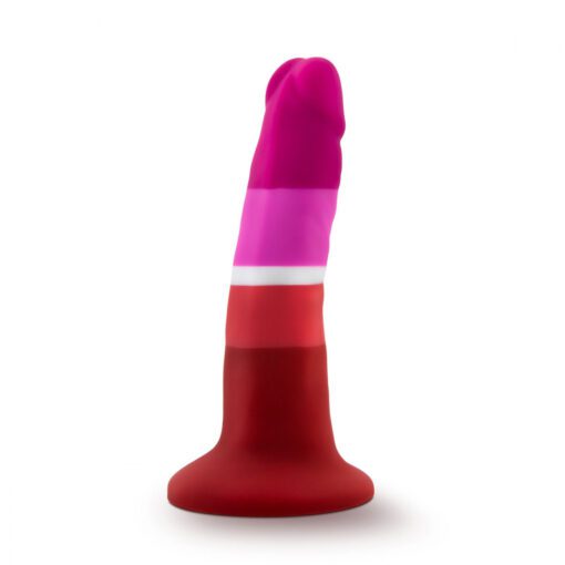 Lesbian flag coloredÂ Avant P3 Pride Beauty platinum silicone dildo side view