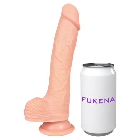 Fukena Seaman silicone dildo next to a can to show its size