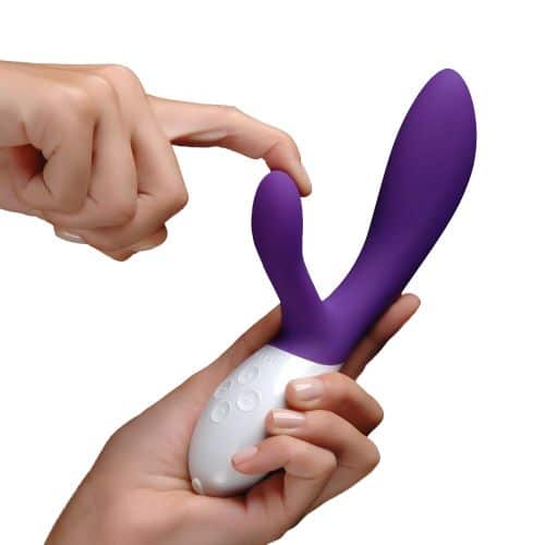 Hand showing the flexibility of the purple Lelo Ina 2 g-spot vibrator