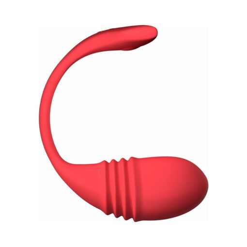 Product shot of a sideways red Lovense Vulse egg shaped vibrator 