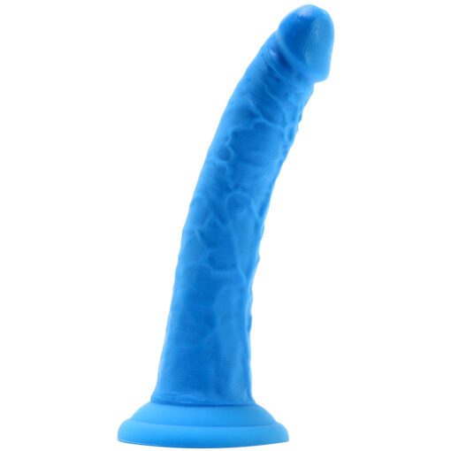 Neo Elite blue dildo in 7.5" width standing up