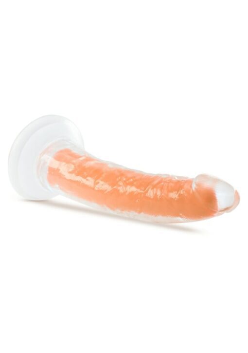 Neo Elite 7.5" Glow in the dark orange dildo on side facing right