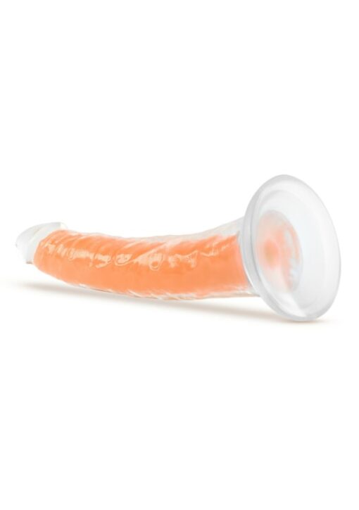 Neo Elite 7.5" Glow in the dark orange dildo on side facing left