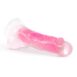 Neo Elite 7.5" Glow in the dark pink dildo on side facing right