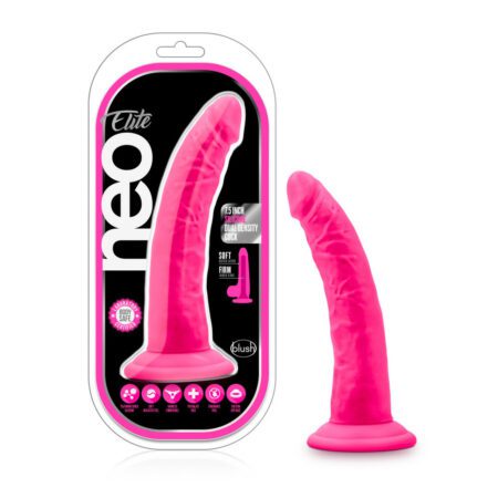 Neon Pink 7.5" Neo Elite dildo  with container