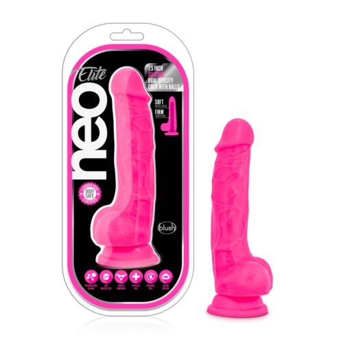 Blush Novelties Neo Elite Neon Pink dildo with container