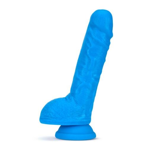 Neon Blue 8" Neo Elite dildo standing up