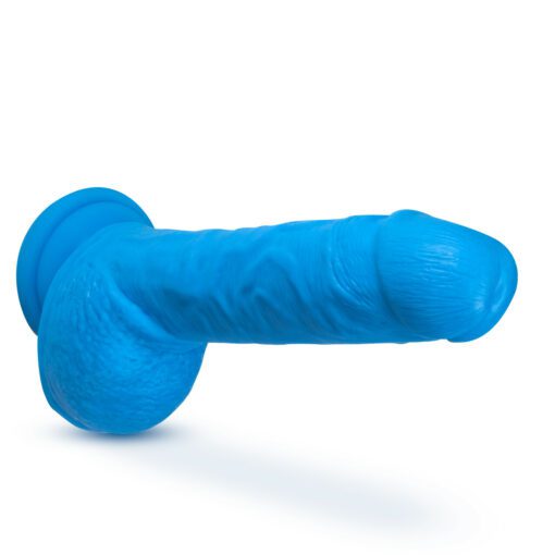 Neon Blue 8" Neo Elite dildo on its side