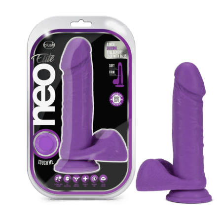 Neon Purple 8" Neo Elite dildo in container