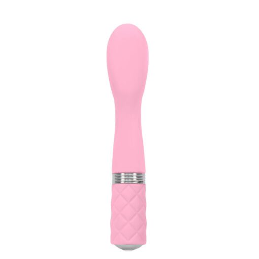 Pink Pillow Talk Sassy g-spot vibrator facing forward on a white background