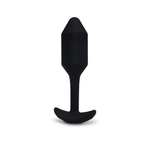 The B-vibe medium sized black Snug Plug by itself on a white background