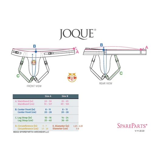 Sizing diagram of the Black Spareparts Joque harness