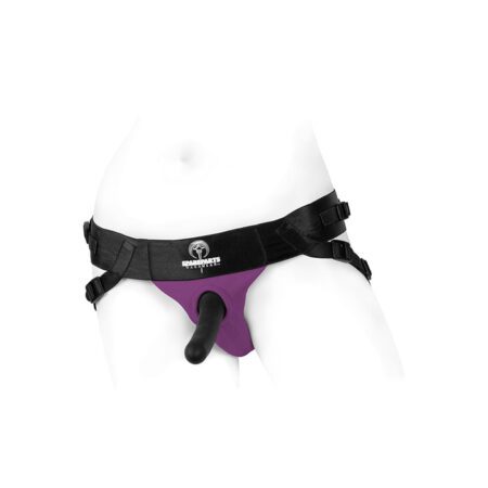 Purple Spareparts Joque harness with a dildo