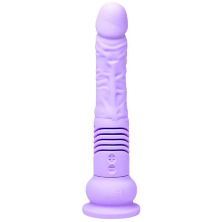 The Thruster Mini XL thrusting dildo in lilac facing forward