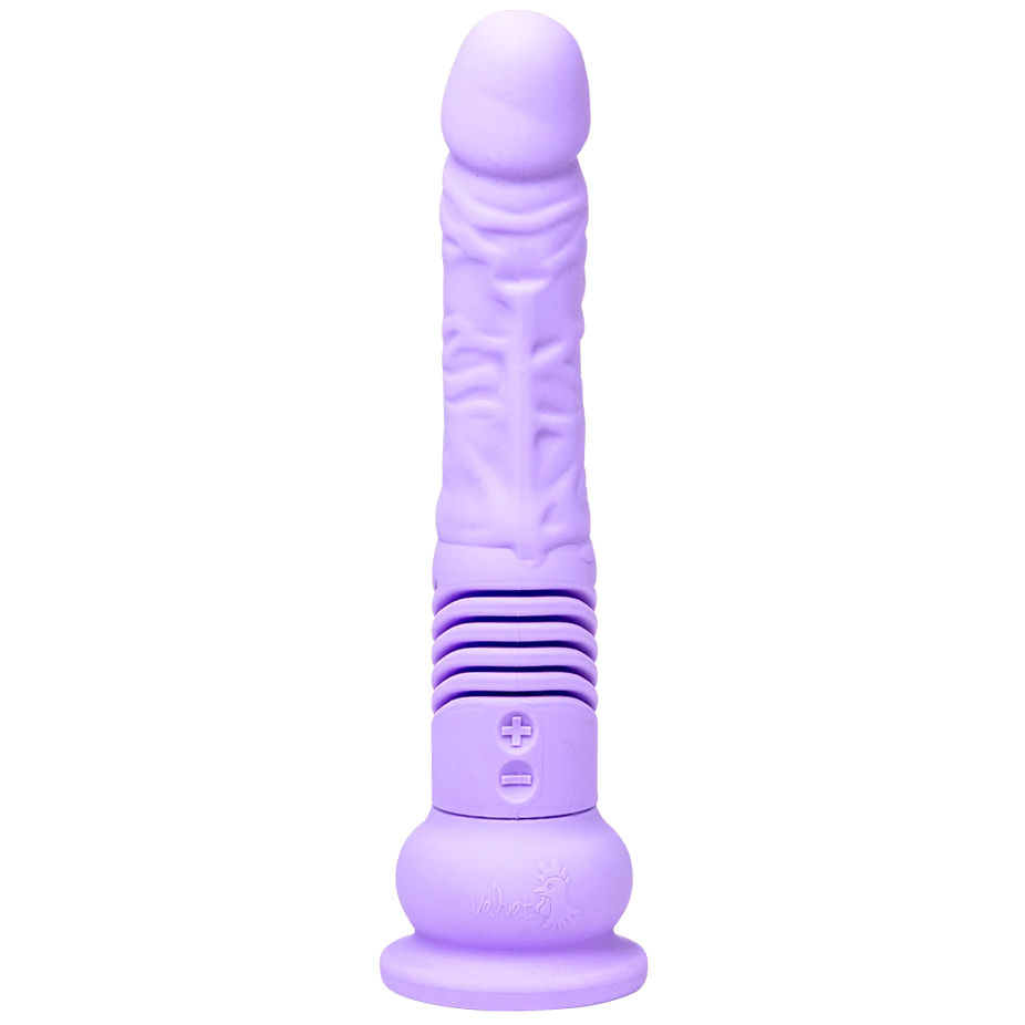 The Thruster Mini XL thrusting dildo in lilac facing forward