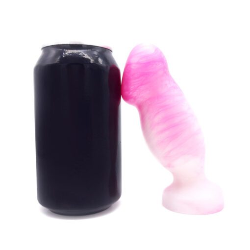 Uberrime Sensi Pink Pearl Vaginal Plug shown next to a soda can