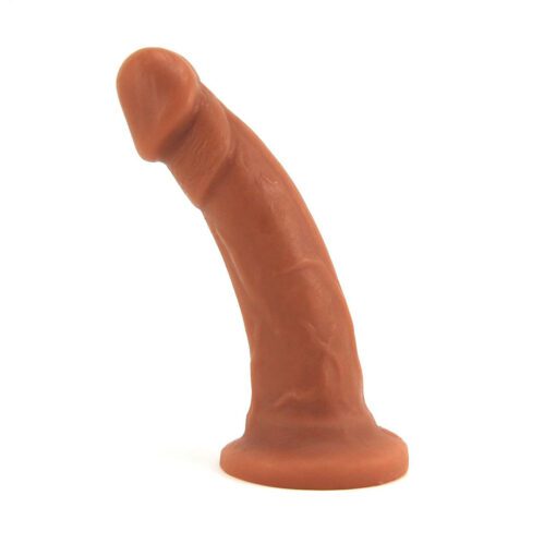 Vanilla colored Vixen Mustang dual density,Â  platinum silicone dildo for g-spot and prostate massage standing straight up on a white background