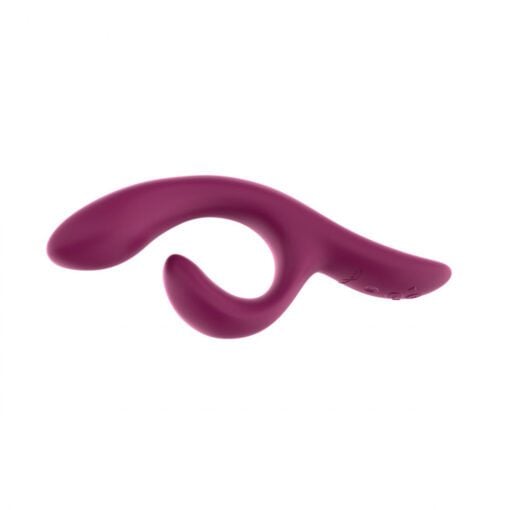 Purple We-Vibe Nova 2 rabbit and g-spot vibrator facing down on a white background