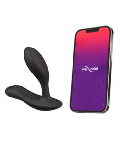 We Vibe Vector Plus prostate massager next to the app on a smart phone